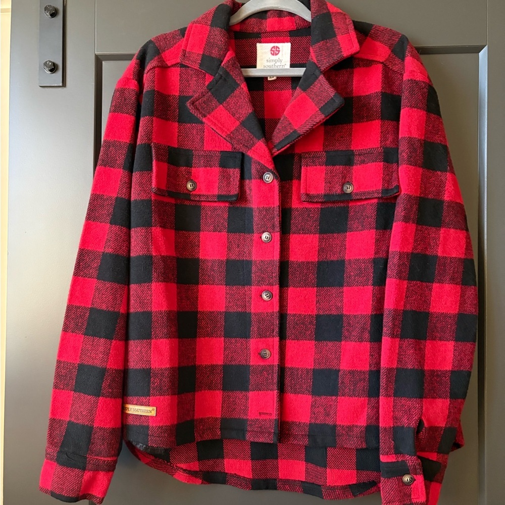 Simply Southern Red and Black Buffalo Plaid Shacket